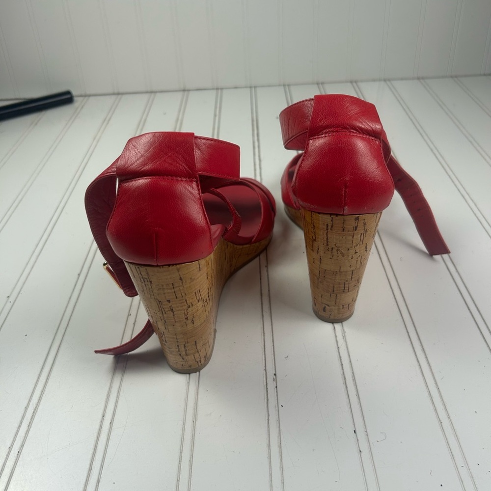 Cole Haan Jillian Pink Leather Boho Cork Wedge Sandals Heels Women’s Size 9 - Picture 9 of 11